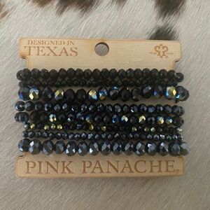 Pink Panache' Texas Design Black Blue Glass Shimmer Beads Stretch Set of 8